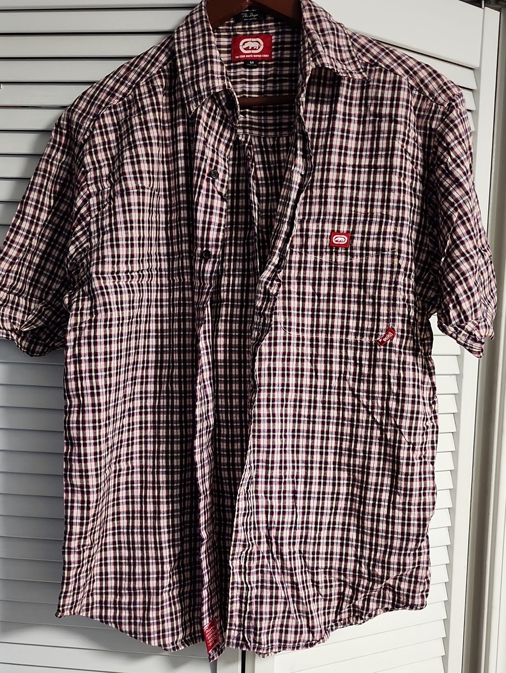 Ecko Unlimited Burgundy & White Plaid Short-Sleeve Button-Down Shirt